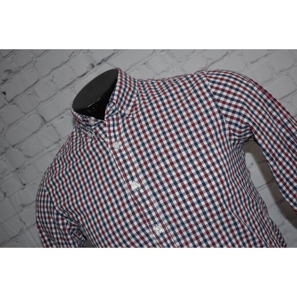 J Crew Dress Shirt Button Up Mens Size Small Slim Flex Cotton Blend Red Blue - Picture 1 of 7